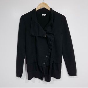 SOH Black Moto Cashmere/Cotton Blend Jacket/Cardigan‎ With Leather Elbow Patch M